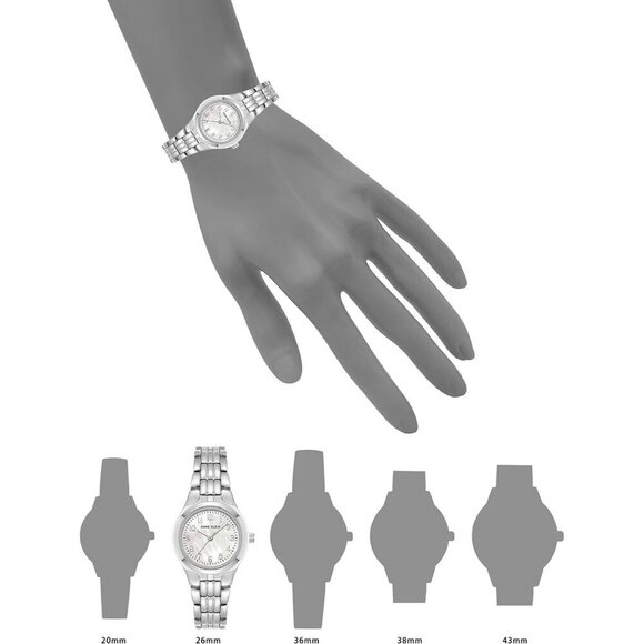 Women\'s Silver Bracelet Watch Water Resistant Mother-of-Pearl Dial Adjustable